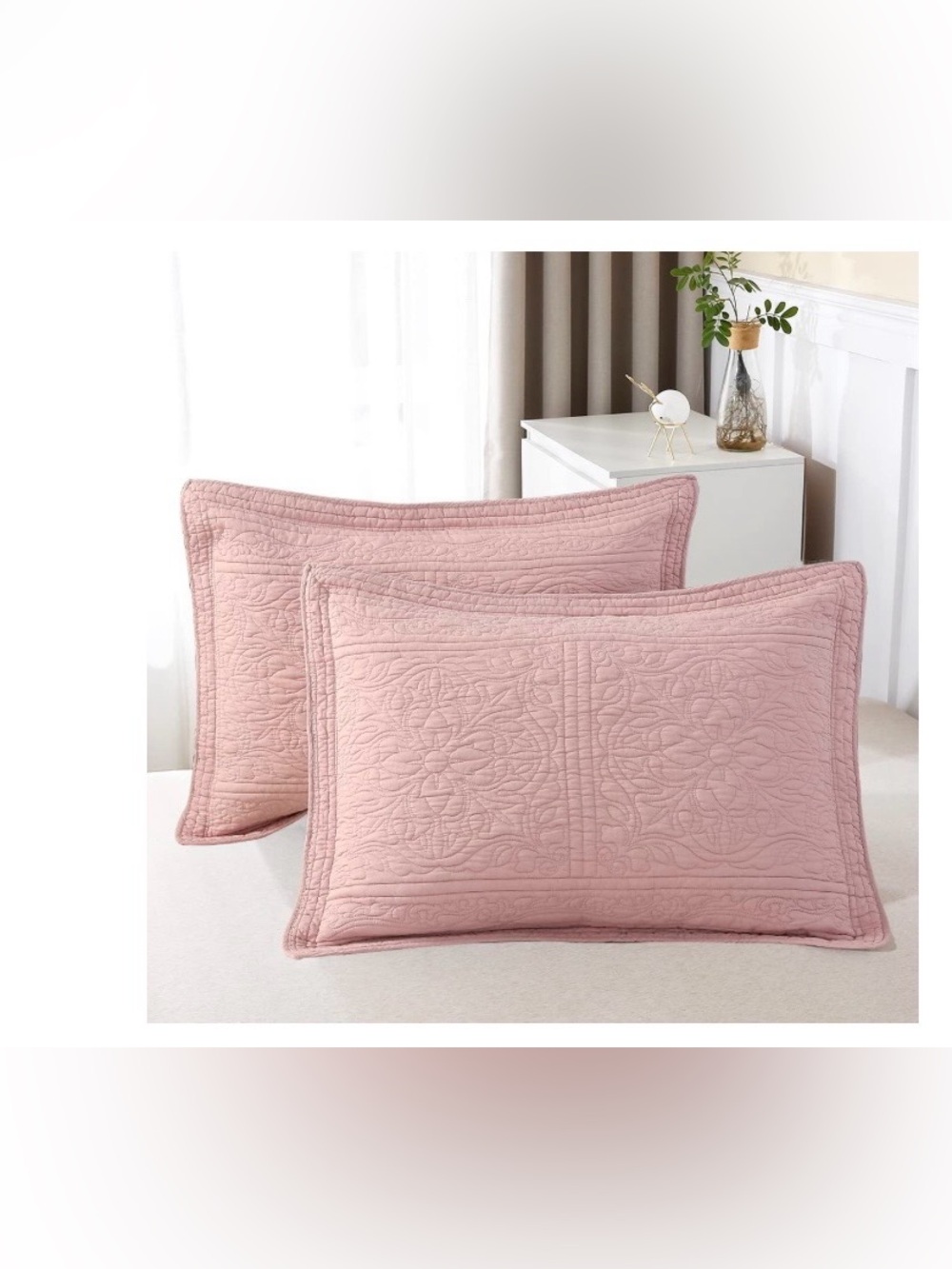 Dusty Pink 100% Cotton Quilted Pillow Shams Standard 20x26” (2-pack)